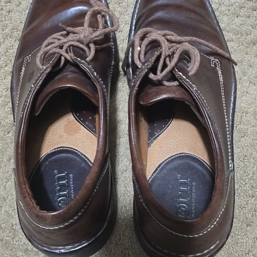 Born Men's 11.5 Casual Oxford Brown Leather Lace Up Round Toe Work M6031 G4